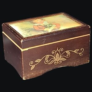 Vintage Linden Wooden Musical Jewelry Box With Floral Design       Made In Japan